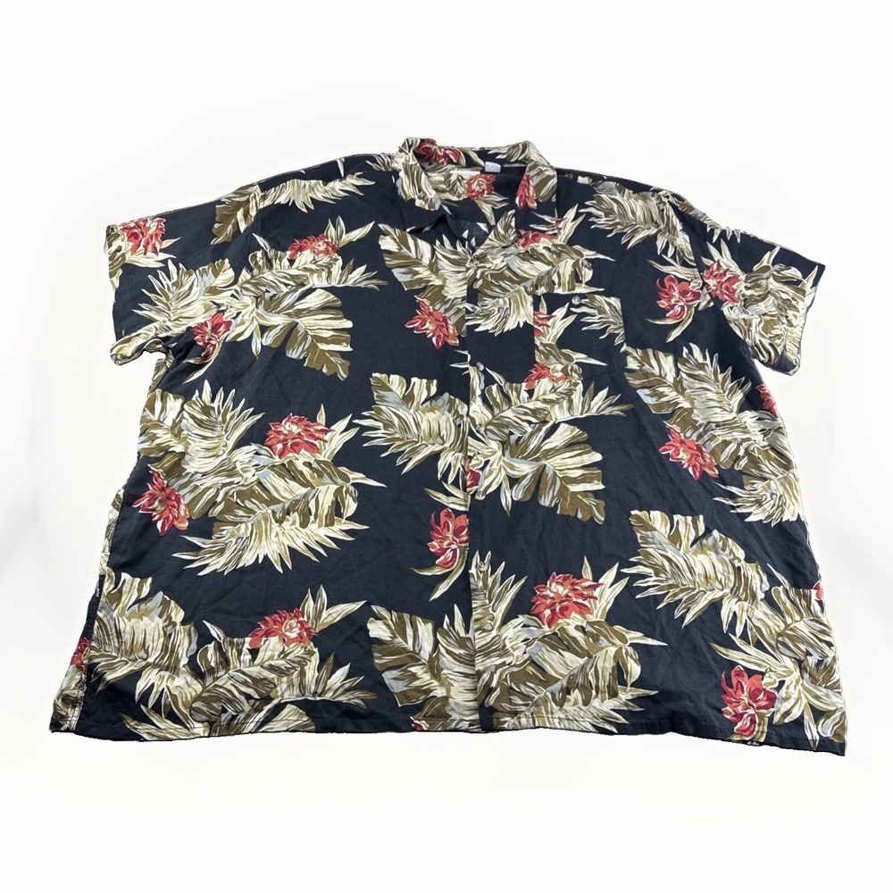 King Size Hawaiian Shirt Men 6XL Floral Rayon Black Short Sleeve Button Up Aloha